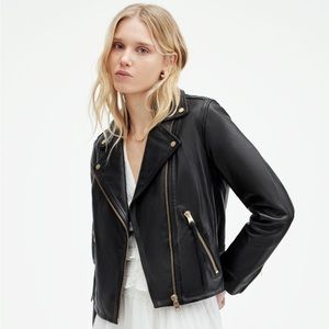 AllSaints Dalby Slim Fit Gold Leather Jacket size 2